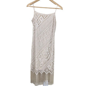 Vtg Jump Apparel Co Metallic Lace Fringe Midi Dress Womens Size 9/10 20s Flapper